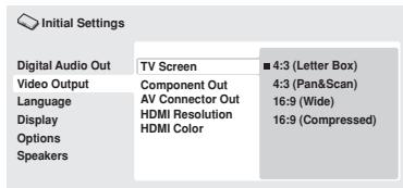 PIONEER DV-600 AV - Scegliere 'TV Screen' delle impostazioni 'Video Output'. - 1