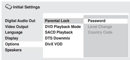PIONEER DV-600 AV - Selecteer 'Options' en verzolgens 'Password'. - 1
