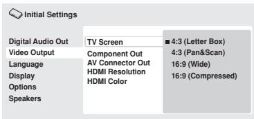 PIONEER DV-600 AV - Sélectionnez l'objet 'TV Screen' sur la page 'Video Output'. - 1