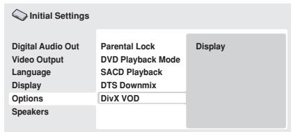 PIONEER DV-600 AV - Visualizzazione del codice di registrazione DivX VOD - 1