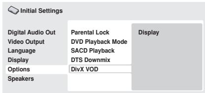 PIONEER DV-600 AV - Affichage du code d'enregistrement VOD DivX - 1