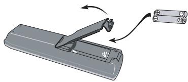 PIONEER DV-600 AV - - Ouvrez le logement des piles et introduisez-les comme indiqué sur l'illustration. - 1