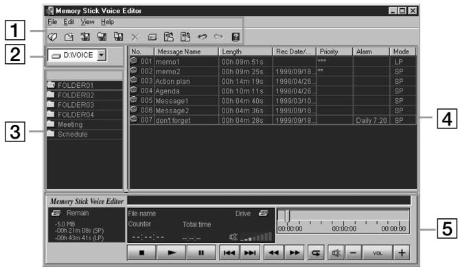 SONY ICD-MS1 - Names and Functions of the Main Window - 1