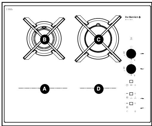 DE DIETRICH DTI1102X, DTG1102X, DTI1102V - Modelo 2 fuegos de gas y 2 focos de induccion (DTI 1102V\*) - 1