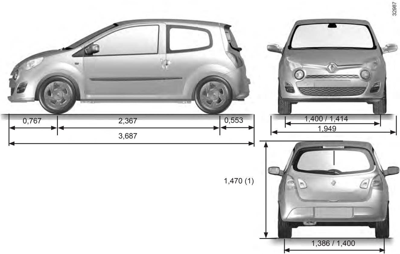 RENAULT TWINGO 2 2012 - DIMENSIONS (en metres) - 1