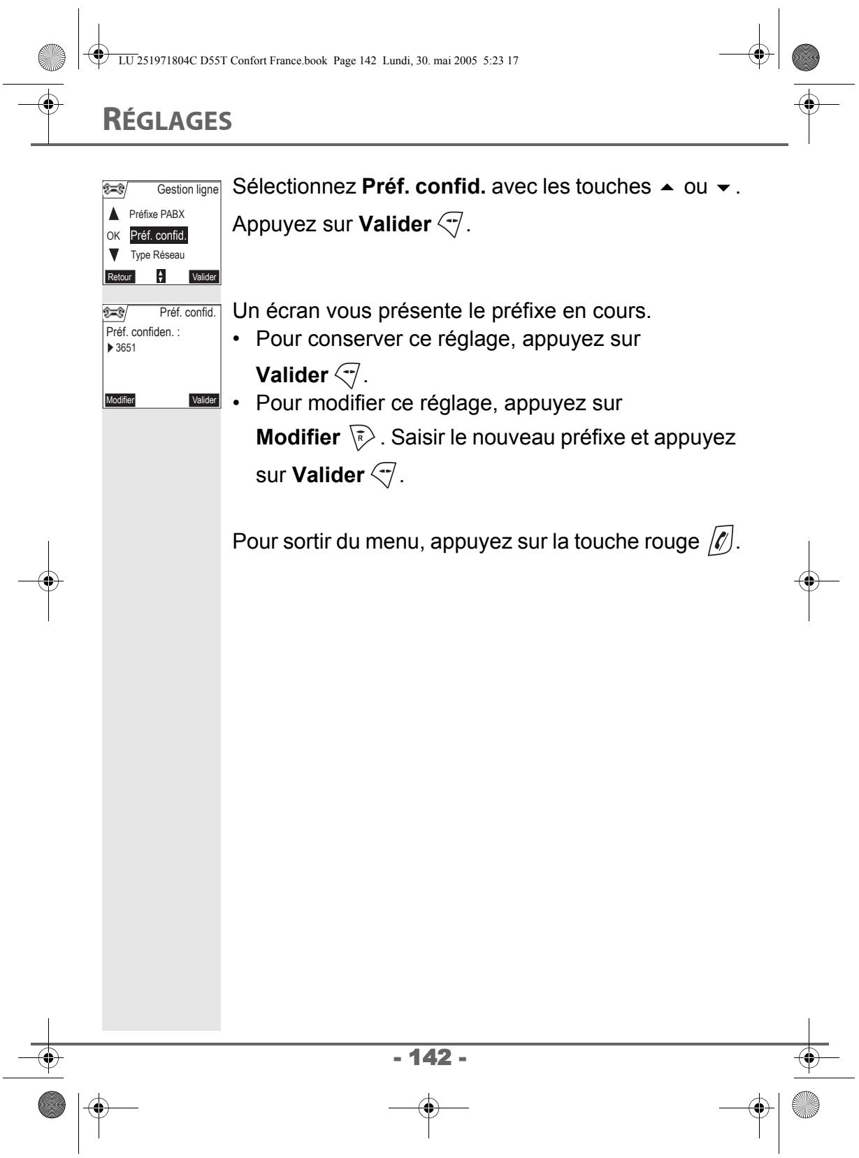 SAGEM D55T - Définir un préfixe confidentiel (selon modulo) - 1