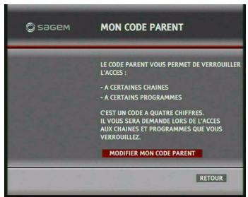 SAGEM DTI85PB HD - Mon code parent - 1