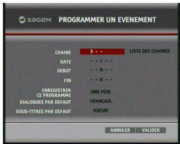SAGEM DTI85PB HD - Programmer un événement - 1