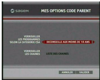 SAGEM DTI85PB HD - Verrouiller les programmes à partir la catégorie CSA - 2