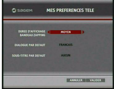SAGEM DTI85PB HD - Temps d'affichage de la bannière de zapping - 1