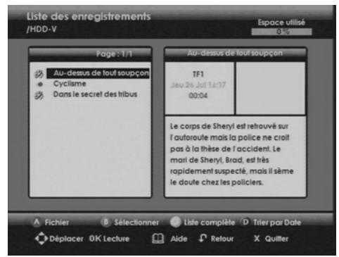 SAGEM DTR 94160S HD - Listedes enregistrements - 1