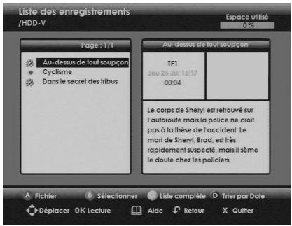 SAGEM DVR 84250T TNT HD & DTR 84250T HD - Liste des enregistrements - 2