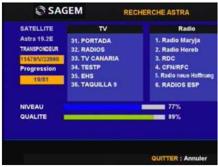 SAGEM ISD75 - Recherche des autres chaînes et radios gratuites diffusées par ASTRA - 1