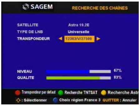 SAGEM ISD75 - Choix du transpondeur d'installation du service TNTSAT - 1