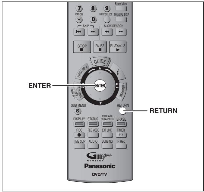 ShowView 7 8 9 CANCEL INPUT SELECT MANUAL SKIP 0 SKIP SLOW/SEARCH STOP PAUSE PLAY/x1.3 GUIDE PROPOSED i ENTER SUB MENU RETURN S DISPLAY STATUS CREATE CHAPTER ERASE REC REC MODE EXT LINK TIMER TIME SLIP AUDIO DUBBING F Rec GEMSTAR Panasonic DVD/TV