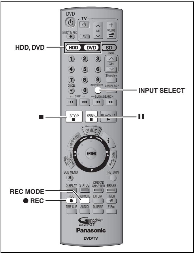 DVD DIRECT TV REC AV HV VOLUME DH DVD SD PAGE CH ShowView CANCE INPUT SELECT MANUAL SKIP SKIP SLOW/SEARCH STOP PAUSE DI AV/12 INPUT SELECT GUIDE i ENTER RUNU PARAMETER SUB MENU RETURN DISPLAY STATUS CREATE CHAPTER ERASE REC MODE EXT LINK TIMER TIME SLIP AUDIO DUBBING F. Rec GEMSTAR REC MODE ● REC Panasonic DVD/TV