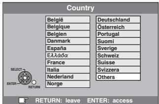 Country Belgë Deutschland Belgique Österreich Belgien Portugal Danmark Suomi España Sverige Ελλάδα Schweiz France Suisse Italia Svizzera Nederland Others Norge RETURN: leave ENTER: access