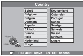 Country Belgë Deutschland Belgique Österreich Belgien Portugal Danmark Suomi España Sverige Ελλάσα Schweiz France Suisse Italia Svizzera Nederland Others Norge SELECT ENTER RETURN RETURN: leave ENTER: access
