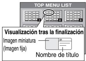 TOP MENU LIST Visualización tras la finalización Imagen miniatura (Imagen fija) Nombre de título