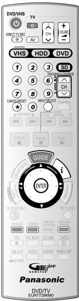 PANASONIC DMR-EH80V - Saisie directe par touches numérotiées par ex : - 7