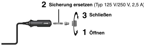 2 Sicherung ersetzen (Typ 125 V/250 V, 2,5 A) 3 Schließen 1 Öffnen