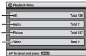 Playback Menu All Total 436 Audio Total 7 Picture Total 427 Video Total 2 ▲ to select and press FREE