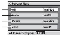 Playback Menu All Total 438 Audio Total 9 Picture Total 427 Video Total 2 ▼ to select and press ENTER