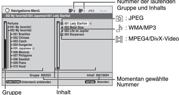 PANASONIC DVD-S100 - Abspielen ausgewählter Einträge (Navigations-Menu) - 1
