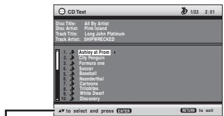 CD Text Disc Title: All By Artist Disc Artist: Rock Alsted Track Title: Long John Platinum Track Artist: Golf ARCHEED 1. Ashley at Prom 2. For a concert 3. For some one 4. Soore 5. Baseball 6. Haasman 7. Cartions 8. Trichols 9. White Chard 10. Discovery AV to select and press LIVE 确定 取消