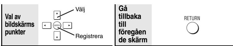 Val av bildskärms punkter Välj NÄRER Registrera Gå tillbaka till föregåen de skärm RETURN