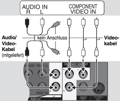 AUDIO IN R L COMPONENT VIDEO IN Audio/ Video- Kabel (mitgeliefert) kein Anschluss Video- kabel A/DUND FRO T/L/L L CON OUT Pn A Y CNDENT VIDE ASSUMBER S FRONT B/R Pn VIDEO OUT S VIDEO AUDIO OUT