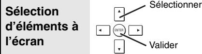 Sélection d'éléments à l'écran Sélectionner ENTER Valider