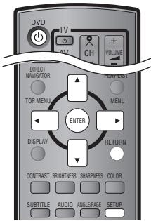 DVD TV V CH VOLUME DIRECT NAVIGATOR TOP MENU ENTER DISPLAY RETURN CONTRAST BRIGHTNESS SHARNESS COLOR SUBTITLE AUDIO ANGLEPAGE SETUP