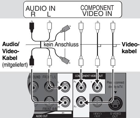 AUDIO IN R L COMPONENT VIDEO IN Audio/ Video- Kabel (mitgeliefert) kein Anschluss Video- kabel AUR OUND FROIT U/L Pra Y Pleas connect dly to TV. FRONT B/R VIEFO OUT S VIDEO OUT AUDIO OUT Pra