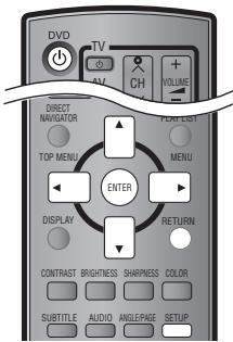 DVD TV CH VOLUME DIRECT NAVIGATOR TOP MENU ENTER DISPLAY RETURN CONTRAST BRIGHTNESS SHARNESS COLOR SUBTITLE AUDIO ANGLEPAGE SETUP