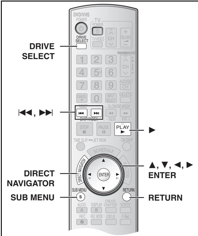 DRIVE SELECT 1 2 3 4 5 6 7 8 9 CANCEL 0 INPUT SELECT TRACKING/LOCK ADD/DLT CH DELETE SLOW/SEARCH FF PLAY STOP PAUSE TIME SLIP/JET REW CM SKIP SCHEDULE DIRECT NAVIGATOR ENTER SUB MENU RETURN AUDIO DISPLAY CREATE VCR/TV A B CH REC REC MODE STATUS F Rec DIRECT NAVIGATOR SUB MENU ▲, ▼, ←, ► ENTER RETURN