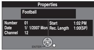 Properties Football Number 01 Start 1:02 PM Date 1/1/2007 Mon Rec. Length 1:00(SP) Channel 12