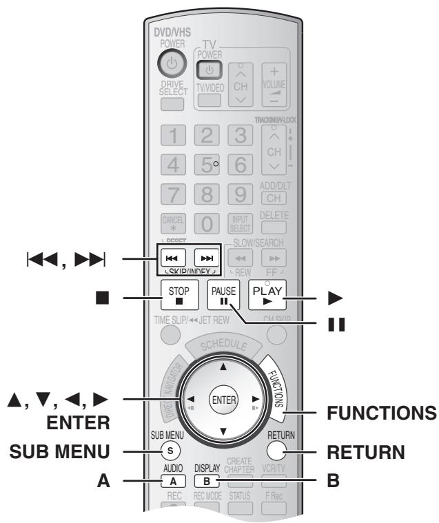 DVD/VHS POWER TV POWER DRIVE SELECT TV/VIDEO CH VOLUME 1 2 3 4 5° 6 ADD/DLT CH 7 8 9 CANCEL 0 INPUT SELECT RESET SLOW/SEARCH REW FF STOP PAUSE PLAY TIME SLIP/←JET REW CM SKIP SCHEDULE FUNCTIONS ▲, ▼, ←, ENTER SUB MENU A SUB MENU S AUDIO DISPLAY CREATE VCR/TV A B B C REC REC MODE STATUS F Rec FUNCTIONS RETURN B