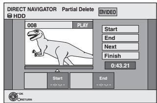 DIRECT NAVIGATOR Partial Delete HDD 008 PLAY Start End Next Finish 0:43.21 Start End