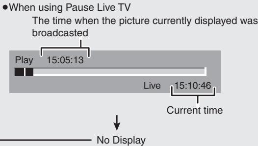●When using Pause Live TV The time when the picture currently displayed was broadcasted Play 15:05:13 Live 15:10:46 Current time No Display