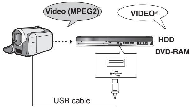 Video (MPEG2) VIDEO* HDD DVD-RAM USB cable
