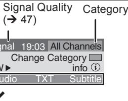 Signal Quality (→ 47) Category 19:03 All Channels Change Category info i Audio TXT Subtitle