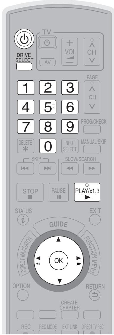 DRIVE SELECT TV + VOL AV CH PAGE CH PROG/CHECK DELETE * 0 INPUT SELECT MANUAL SKIP SKIP SLOW/SEARCH STOP PAUSE PLAY/x1.3 STATUS i GUIDE FUNCTION MENU OPTION RETURN CREATE CHAPTER REC REC MODE EXT LINK DIRECT TV REC