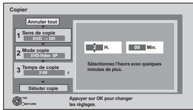 PANASONIC DMR-XW380 - Effectuez le réglage "Temps de copie". - 1