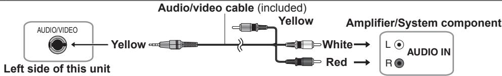 Audio/VIDEO Left side of this unit Yellow Audio/video cable (included) Yellow White Red Amplifier/System component L ○ AUDIO IN R ●