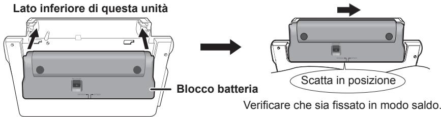 Lato inferiore di questa unità Blocco batteria Scatta in posizione Verificare che sia fissato in modo saldo.