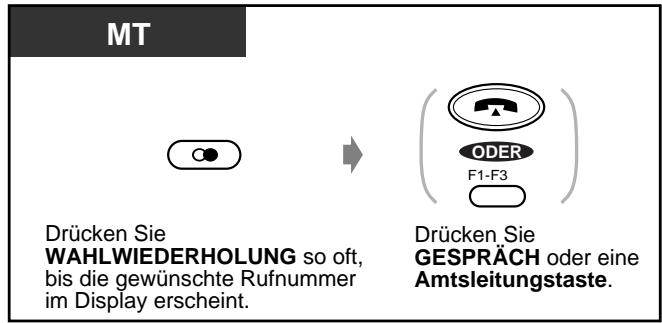 PANASONIC KXTD816GE - Erneutes Wahlen einer der fünf zuletzt gewählten Nummern (Logbuch für die hehende Anrufe) - 1