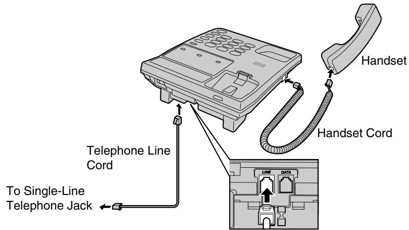 PANASONIC KX-TS100EXW - Connecting the Handset/Telephone Line Cord - 1