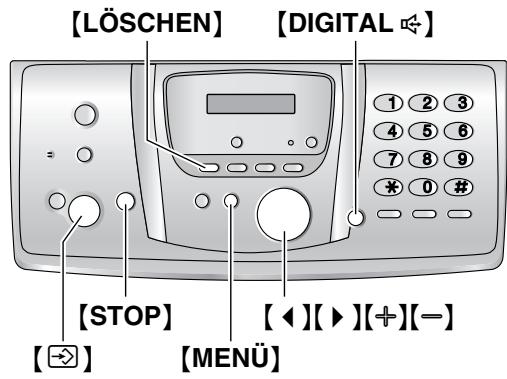 [LÖSCHEN] [DIGITAL] 1 2 3 4 5 6 7 8 9 * 0 # [STOP] [◀][▶][(+)[-] [MENÜ]