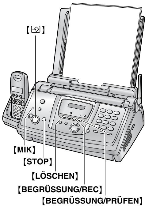 [→] [MIK] [STOP] [LÖSCHEN] [BEGRÜSSUNG/REC] [BEGRÜSSUNG/PRÜFEN]
